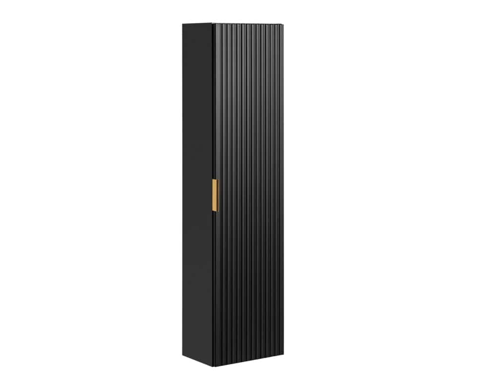 Tall Bathroom Cabinet Black Slim Narrow Storage Unit Ribbed Fluted Floating Tallboy - Adel