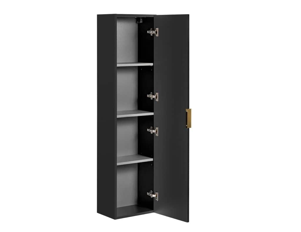 Tall Bathroom Cabinet Black Slim Narrow Storage Unit Ribbed Fluted Floating Tallboy - Adel