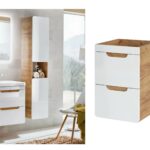 bathroom vanity unit with drawers 400mm wall hung cabinet with storage white gloss and oak slim narrow vanity