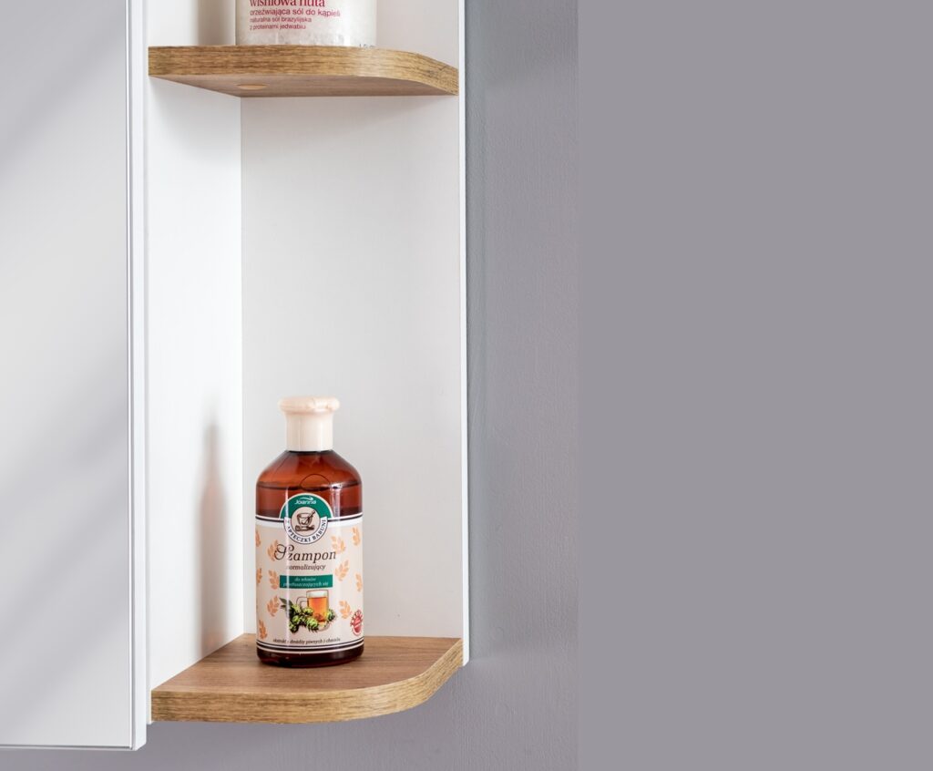 Bathroom Mirror Cabinet with Light and Shelf Modern Wall Unit White Gloss and Oak Storage - Platinum