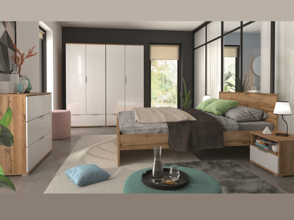 White Gloss Corner Wardrobe L Shaped Single Wardrobe with Rail Modern Compact 1 Door Oak Bedroom Storage - Zele