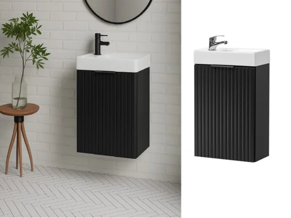 black cloakroom small vanity sink unit fluted cabinet