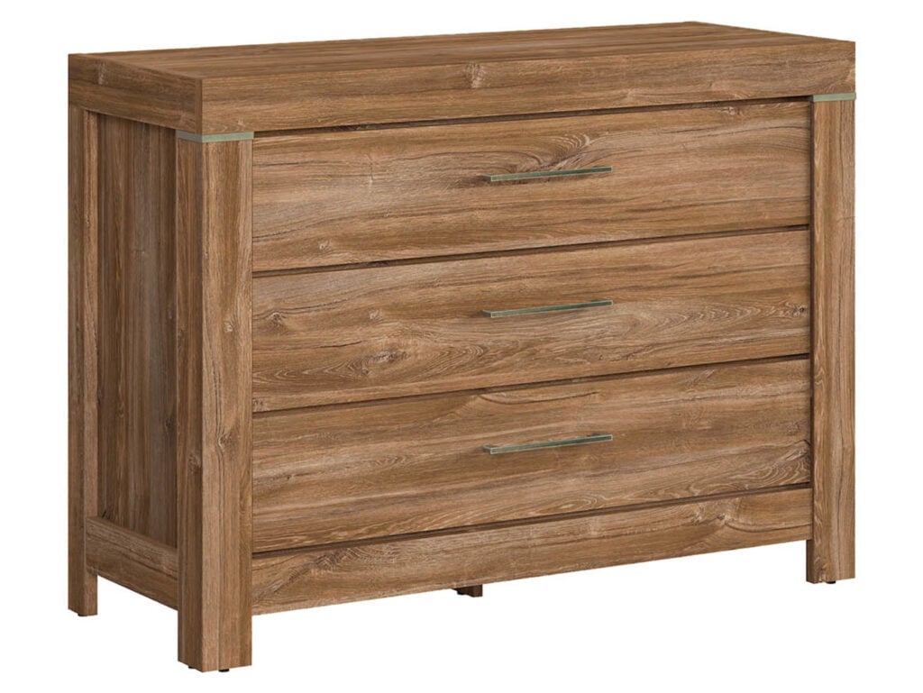 Chest of Drawers 115cm Wide 3 Drawer Storage Dresser Modern Country Medium Oak Effect - Gent
