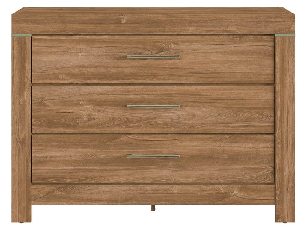 Chest of Drawers 115cm Wide 3 Drawer Storage Dresser Modern Country Medium Oak Effect - Gent