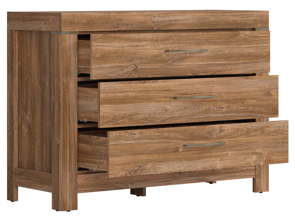 Chest of Drawers 115cm Wide 3 Drawer Storage Dresser Modern Country Medium Oak Effect - Gent