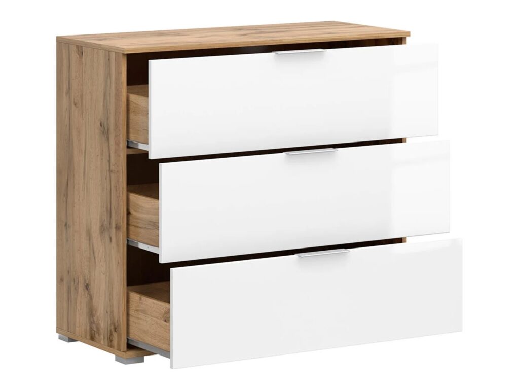 Chest of Drawers for Bedroom White Gloss and Oak Modern Storage Unit 95cm Dresser - Zele
