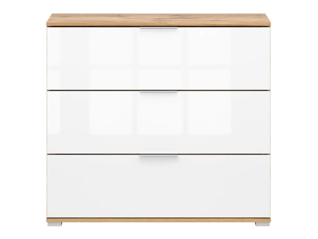 Chest of Drawers for Bedroom White Gloss and Oak Modern Storage Unit 95cm Dresser - Zele