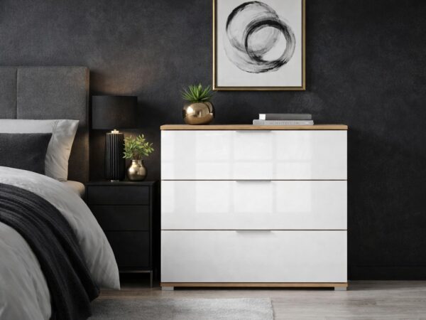 chest of drawers for bedroom storage white gloss oak 3 drawer modern budget