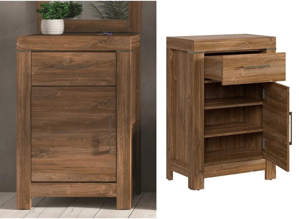 Narrow Cabinet Tall Side Table with Drawer Bedside Storage Office Unit Medium Oak Effect - Gent