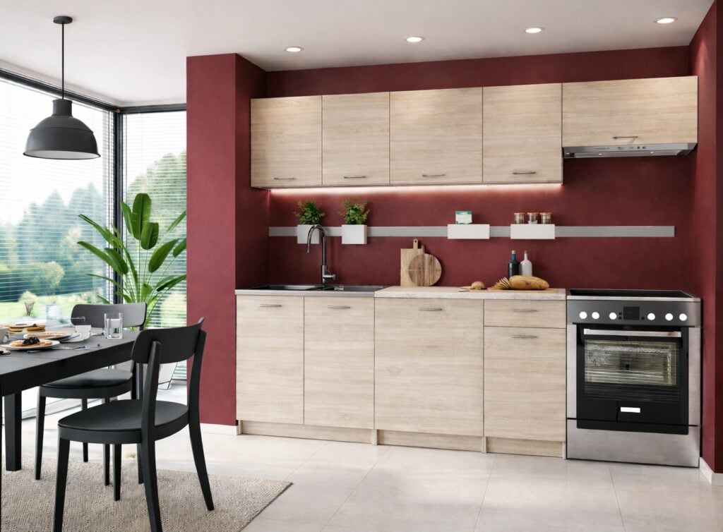 Complete Kitchen Cabinets Set 7 Units Sonoma Oak Budget Flat Pack Freestanding Kitchenette - Nela