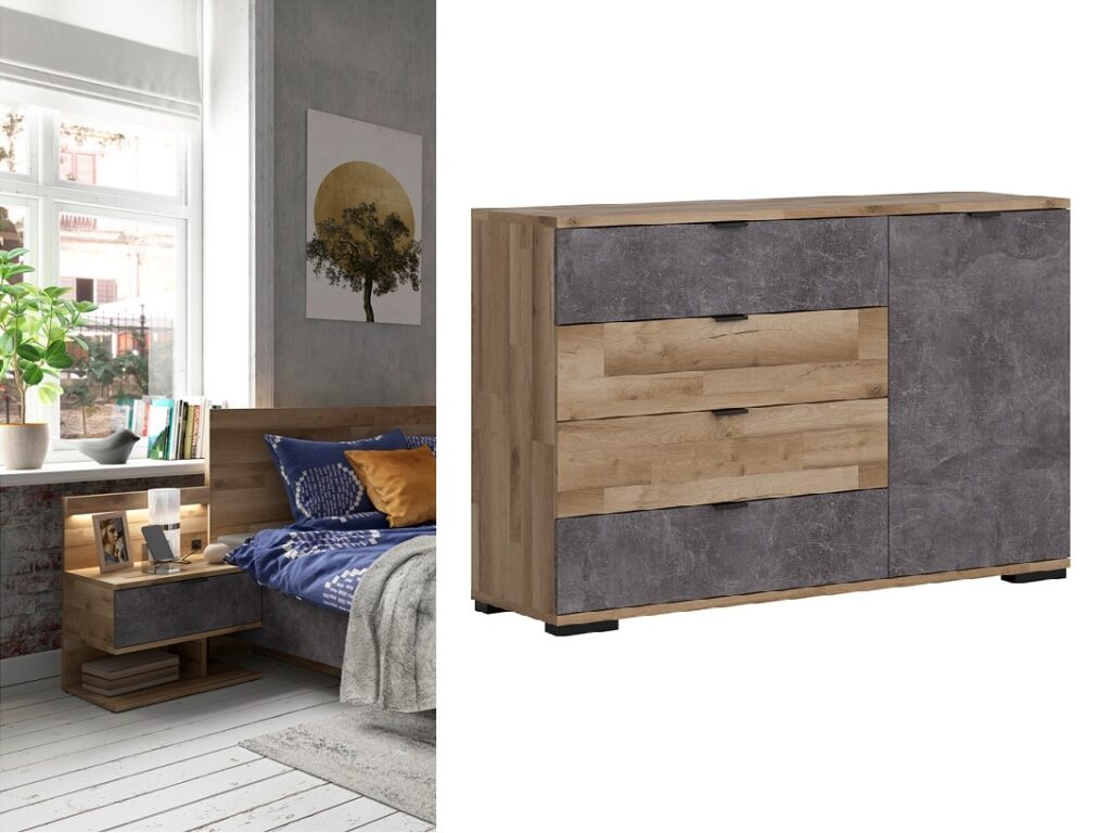 Sideboard with Drawers Modern Storage Cabinet 140cm Light Oak Grey Living Room Bedroom Unit  - Arica