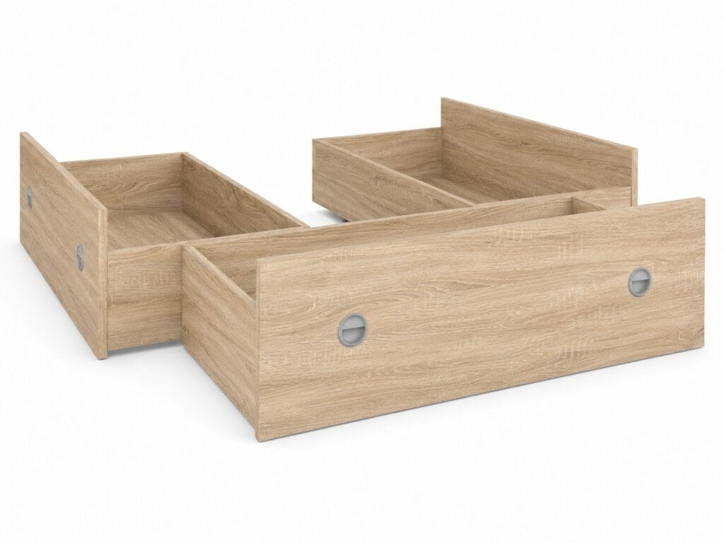 Double Bed Frame with Storage Underbed Drawers Shelves Euro 140cm Slats Light Oak Sonoma - Nepo