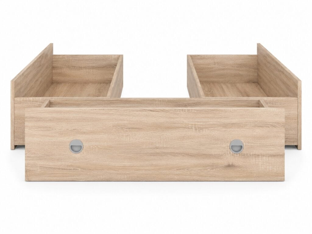 Double Bed Frame with Storage Underbed Drawers Shelves Euro 140cm Slats Light Oak Sonoma - Nepo