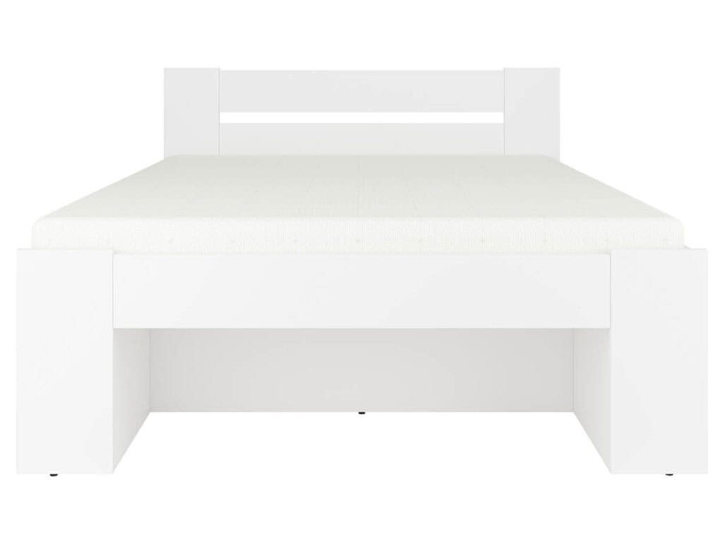 White Double Bed Frame with Storage Drawers Shelves Modern 140cm Euro Solid Wood Slats - Nepo