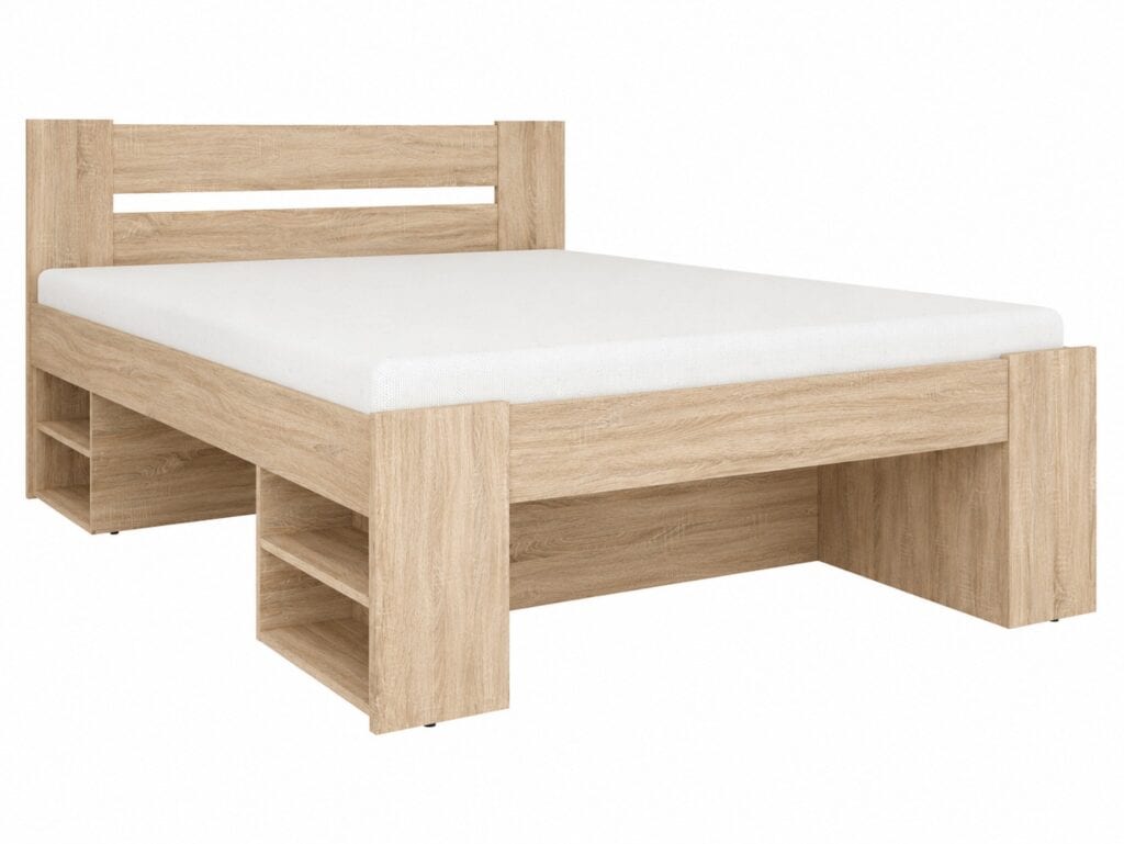 Double Bed Frame with Storage Underbed Drawers Shelves Euro 140cm Slats Light Oak Sonoma - Nepo