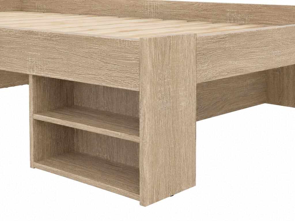 Double Bed Frame with Storage Underbed Drawers Shelves Euro 140cm Slats Light Oak Sonoma - Nepo