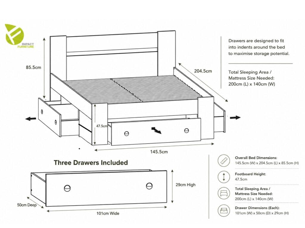 Double Bed Frame with Storage Underbed Drawers Shelves Euro 140cm Slats Light Oak Sonoma - Nepo