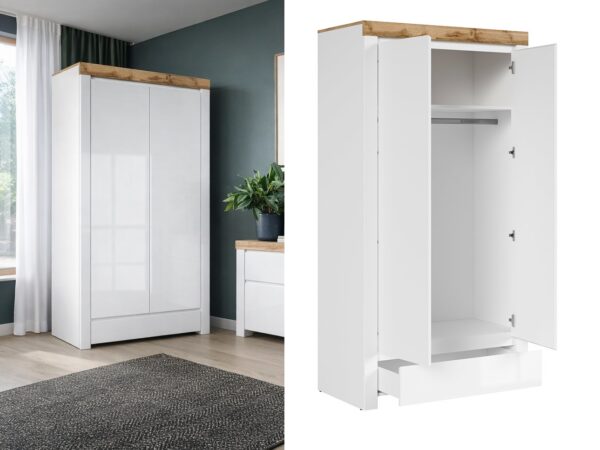 double wardrobe with drawer hanging rail modern handless 2 door bedroom storage
