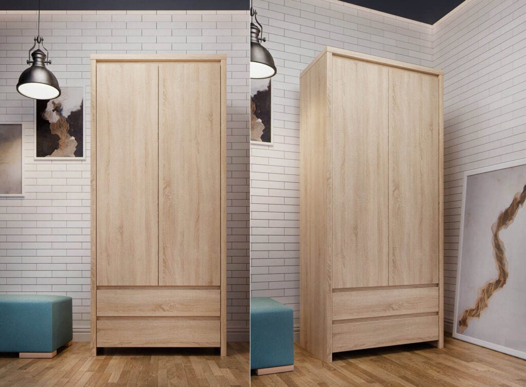 Double Wardrobe with Drawers 2 Door Bedroom Storage Light Wood Sonoma Oak - Kaspian