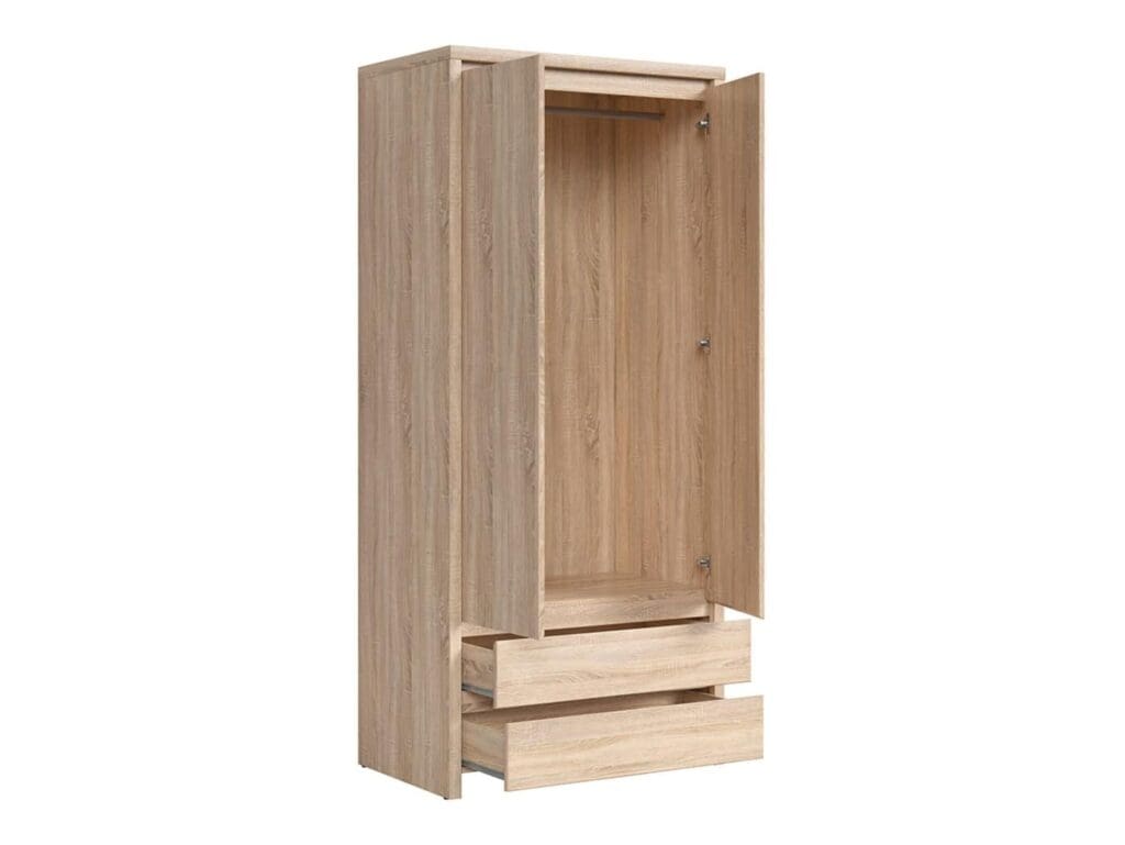 Double Wardrobe with Drawers 2 Door Bedroom Storage Light Wood Sonoma Oak - Kaspian