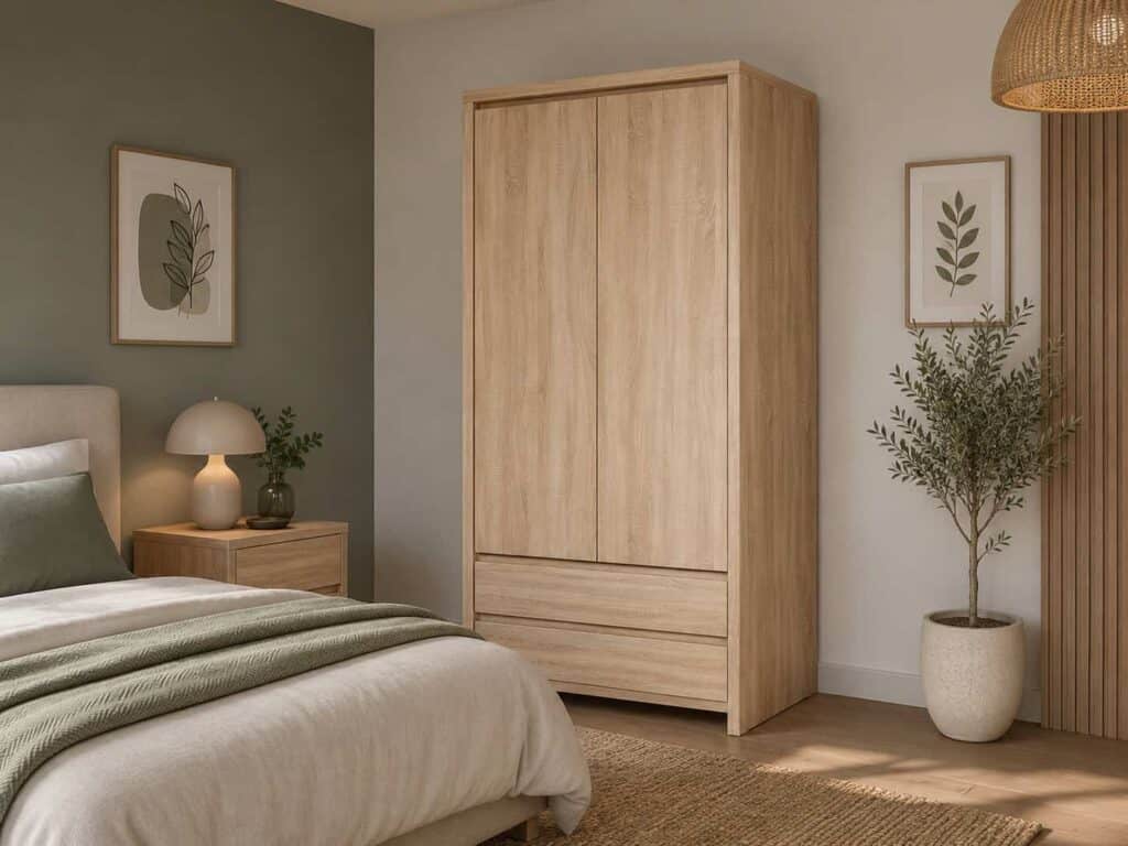Double Wardrobe with Drawers 2 Door Bedroom Storage Light Wood Sonoma Oak - Kaspian