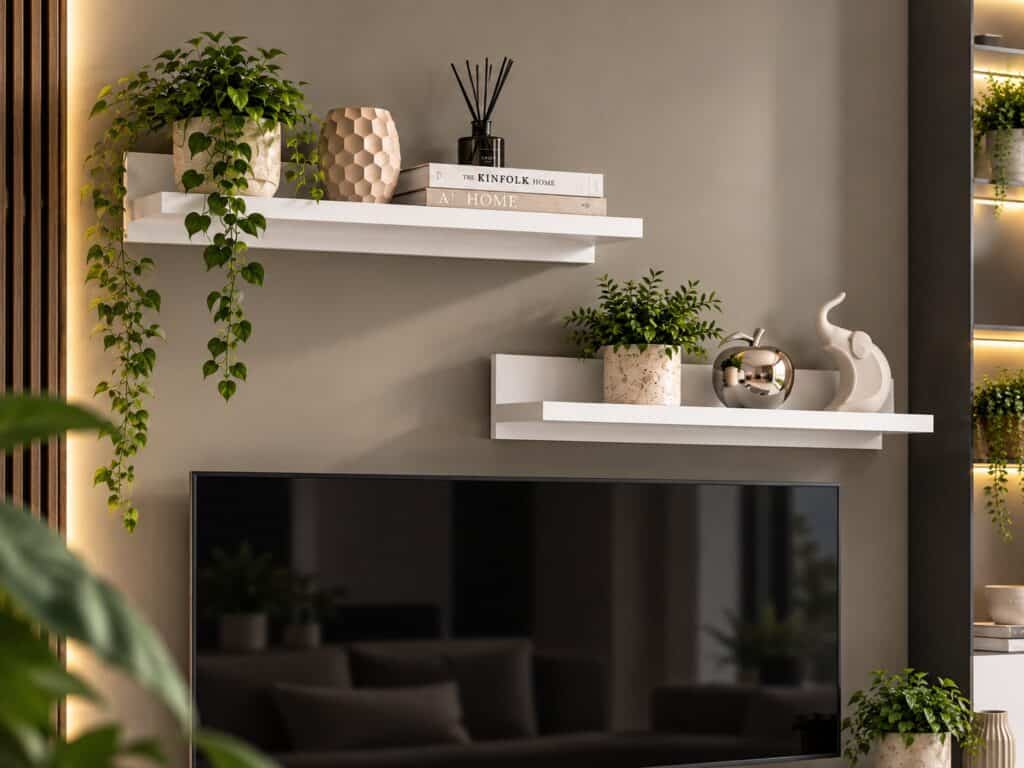 Floating Wall Shelf Set of Two Panels 70cm White Display Book Storage - Fever
