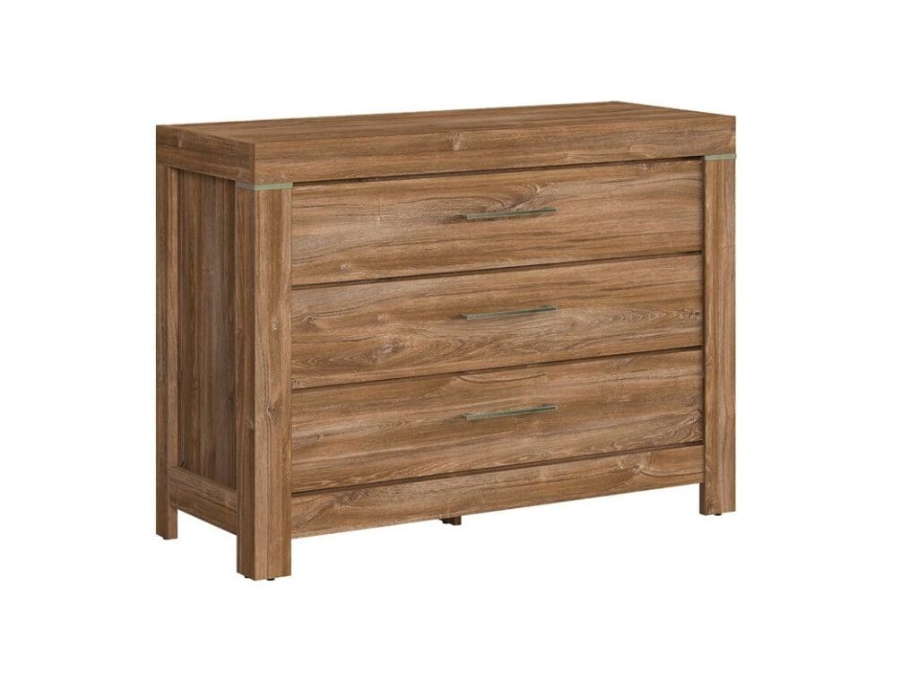 Chest of Drawers 115cm Wide 3 Drawer Storage Dresser Modern Farmhouse Oak Effect - Gent