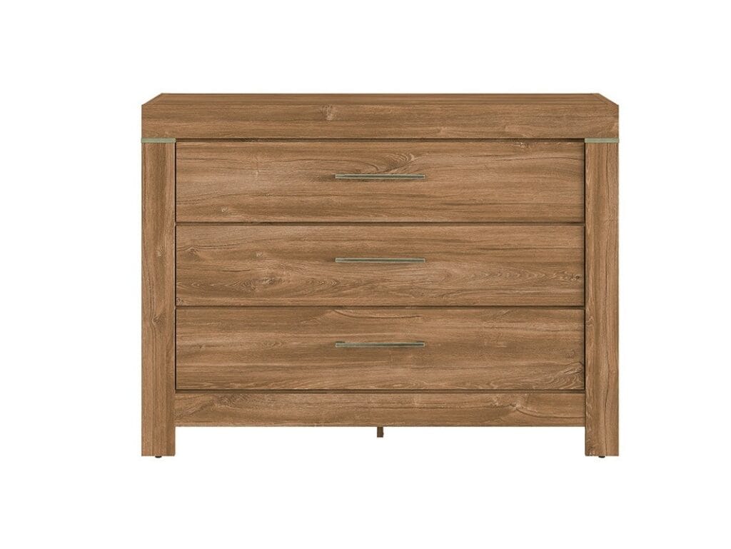 Chest of Drawers 115cm Wide 3 Drawer Storage Dresser Modern Farmhouse Oak Effect - Gent