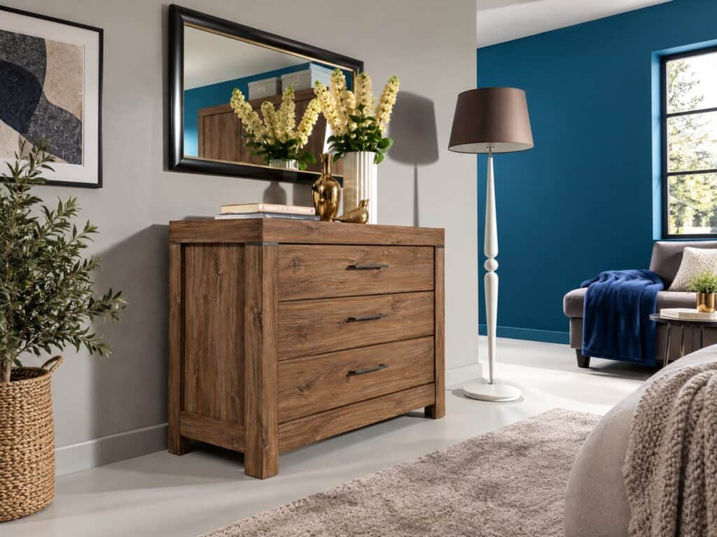 Chest of Drawers 115cm Wide 3 Drawer Storage Dresser Modern Farmhouse Oak Effect - Gent