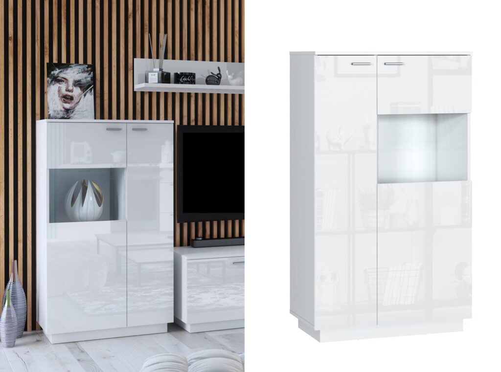 Glass Display Cabinet Small Shelving Unit Glazed Bookcase Storage White Gloss – Sol