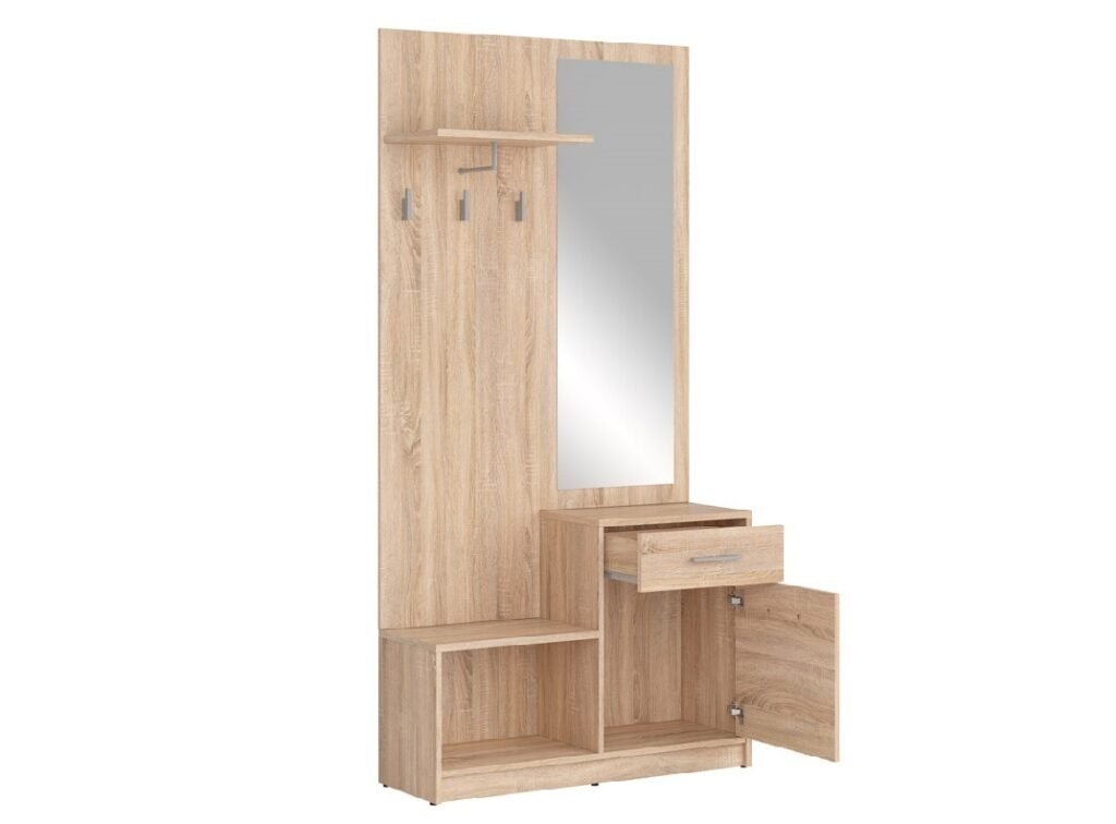 Hallway Coat Cupboard Shoe Cabinets Storage Drawer Coat Hooks Mirror Sonoma Oak Entrance Hall Furniture Set - Nepo