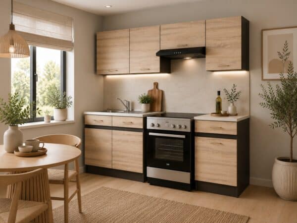 Kitchen cabinets set of 5 units small fitted kitchen kitchenette complete package 180cm light oak wenge