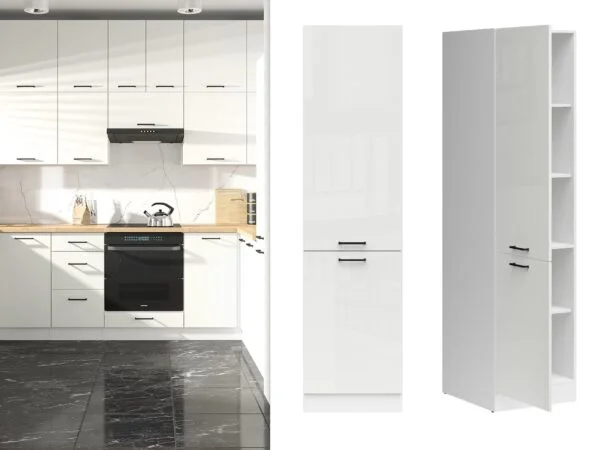 larder unit 500mm pantry tall kitchen cabinet cupboard. left Opening White Chalk Gloss Doors