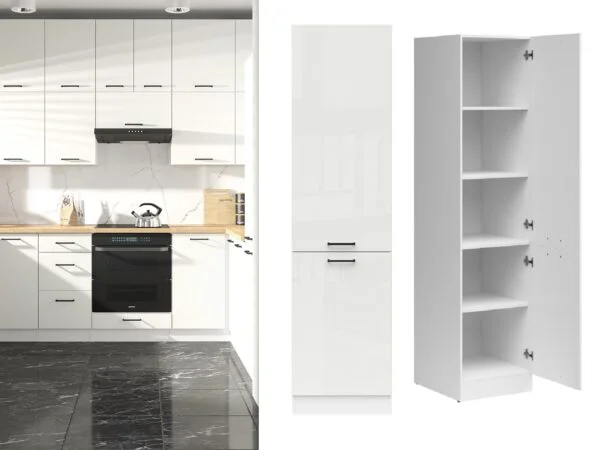 larder unit 500mm pantry tall kitchen cabinet cupboard. Right Opening White Chalk Gloss Doors