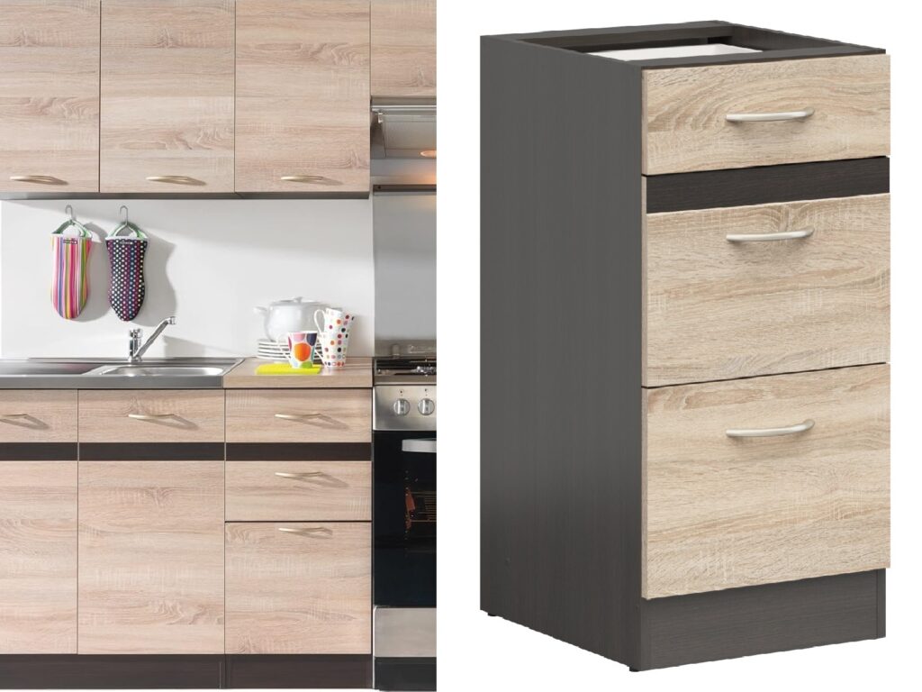 Fitted Kitchen Set Right Corner Cabinets Oak and Dark Wood Effect Freestanding 8 Cupboard Unit Complete DIY Junona