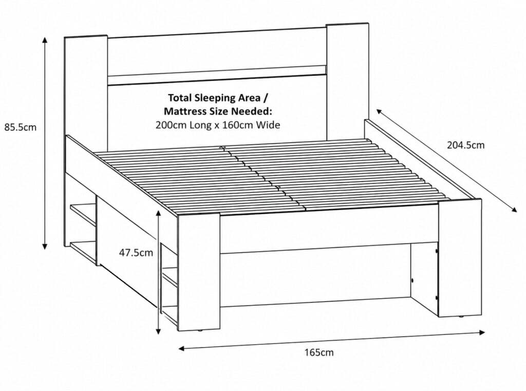 King Size Bed Frame with Storage Shelves and Solid Wood Euro 160cm Bed Slats Light Oak Finish - Nepo