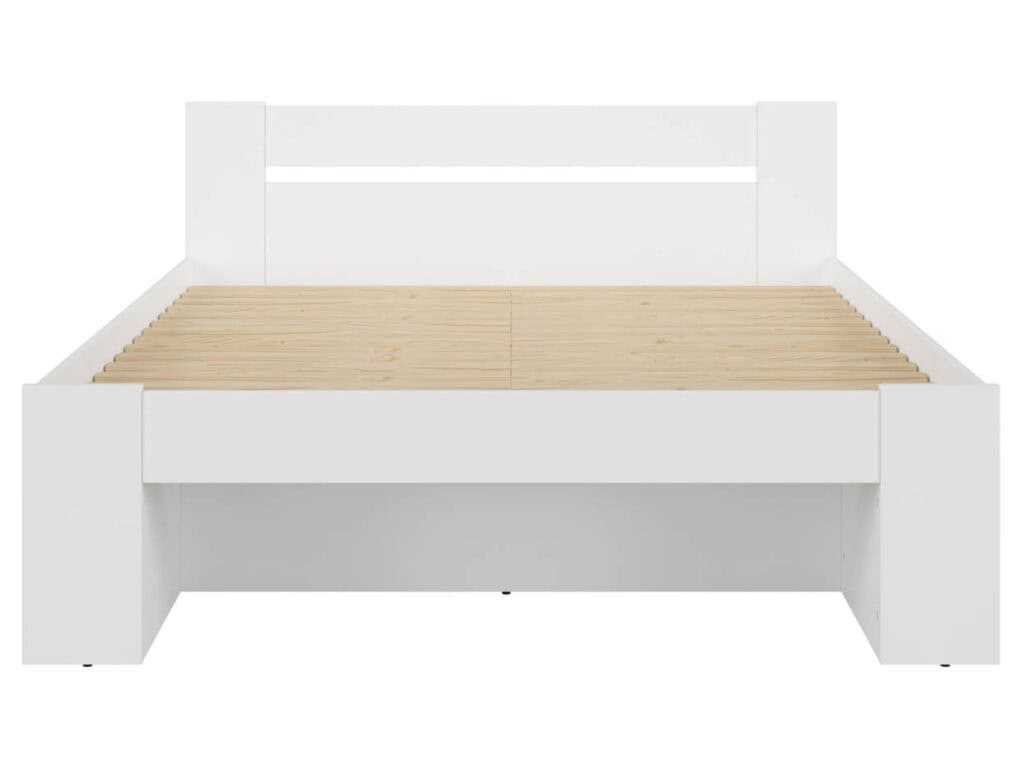 King Size Bed Frame with Storage Drawers Shelving White Modern Euro 160cm Solid Wood Slats - Nepo