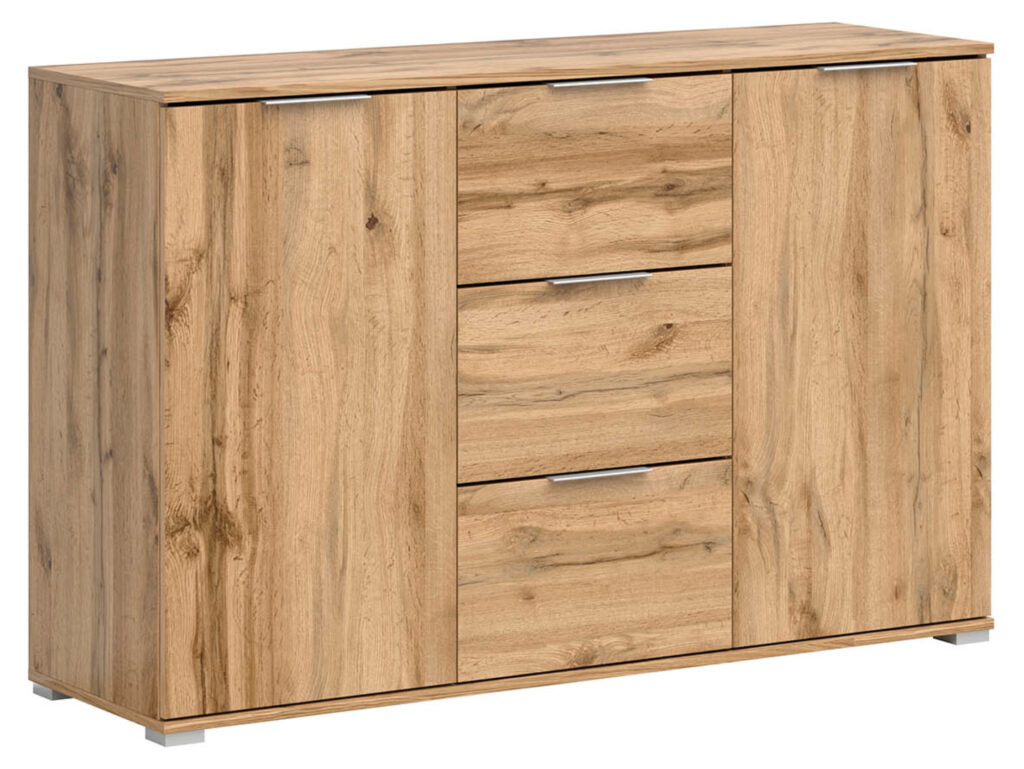 Large Sideboard for Living Room Oak Dresser Cabinet Storage Unit with Drawers 135cm - Zele