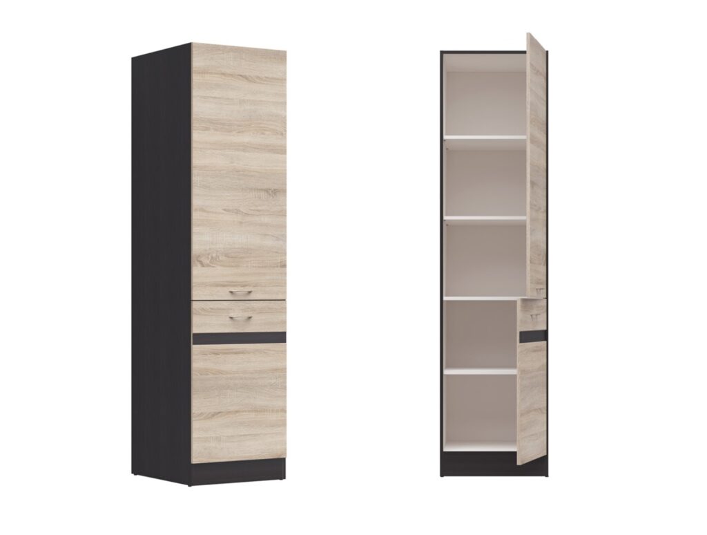 Kitchen Larder Unit 500mm Cabinet Pantry Cupboard Right Free Standing Storage Dark Wood Wenge / Oak Effect - Junona