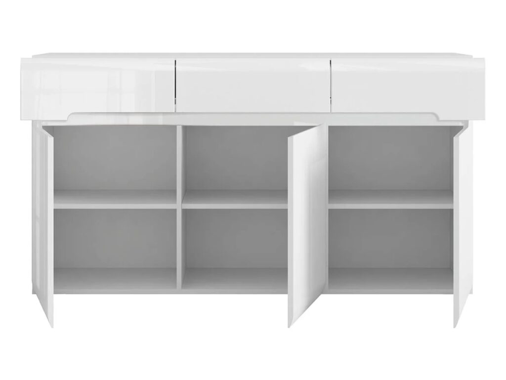 Tall Glass Display Cabinet and Large Sideboard Living Room Furniture Set with LED Lights White Gloss - Azteca