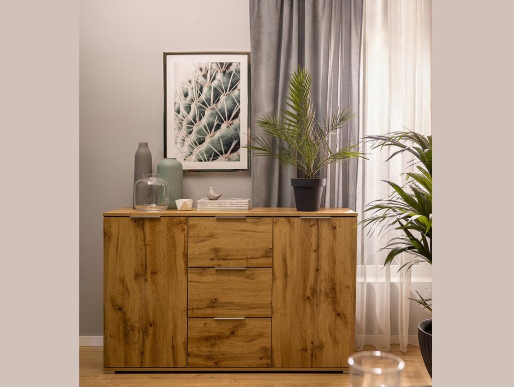 Large Sideboard for Living Room Oak Dresser Cabinet Storage Unit with Drawers 135cm - Zele