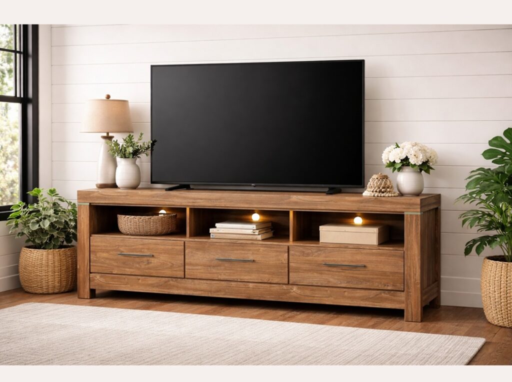 Modern Living Room Furniture Set with Shelf TV Unit Glass Display Cabinet with LED Lights Medium Oak Effect - Gent