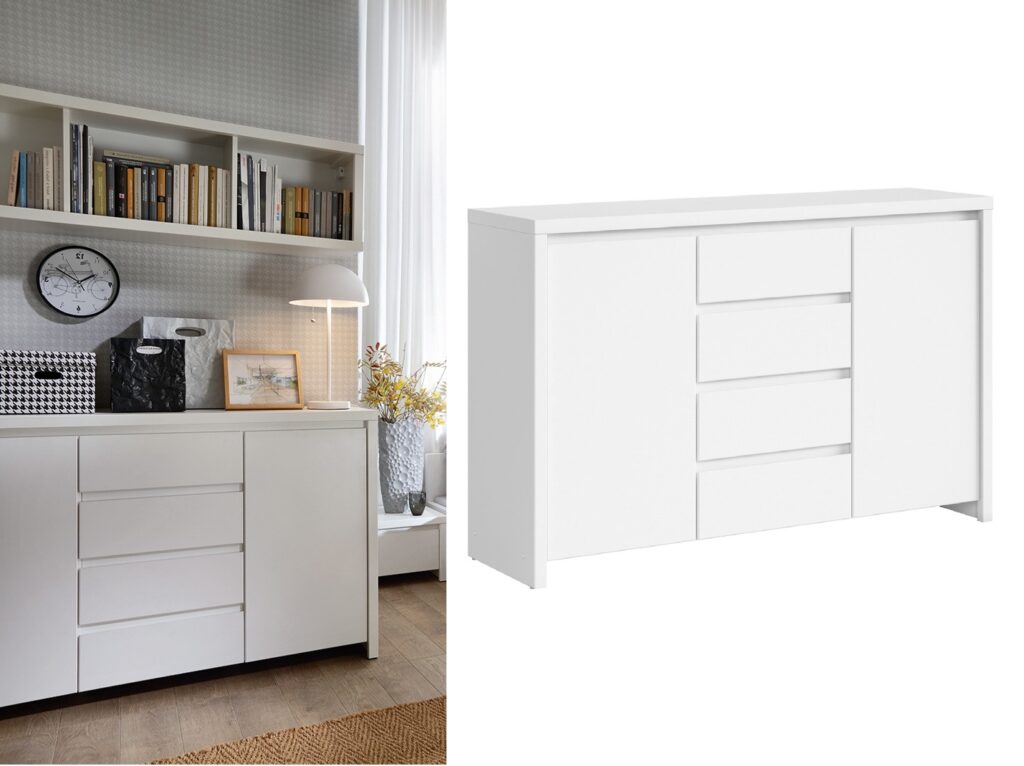 White King Size Bedroom Furniture Set with Bed Frame Sideboard Wardrobe and Bedside Modern Handless - Kaspian