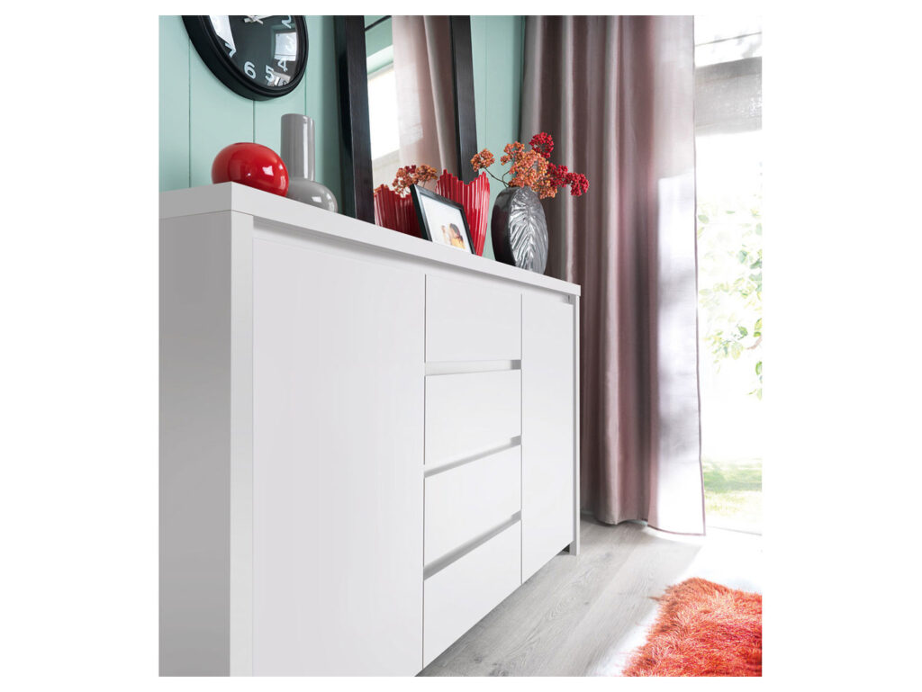 White King Size Bedroom Furniture Set with Bed Frame Sideboard Wardrobe and Bedside Modern Handless - Kaspian