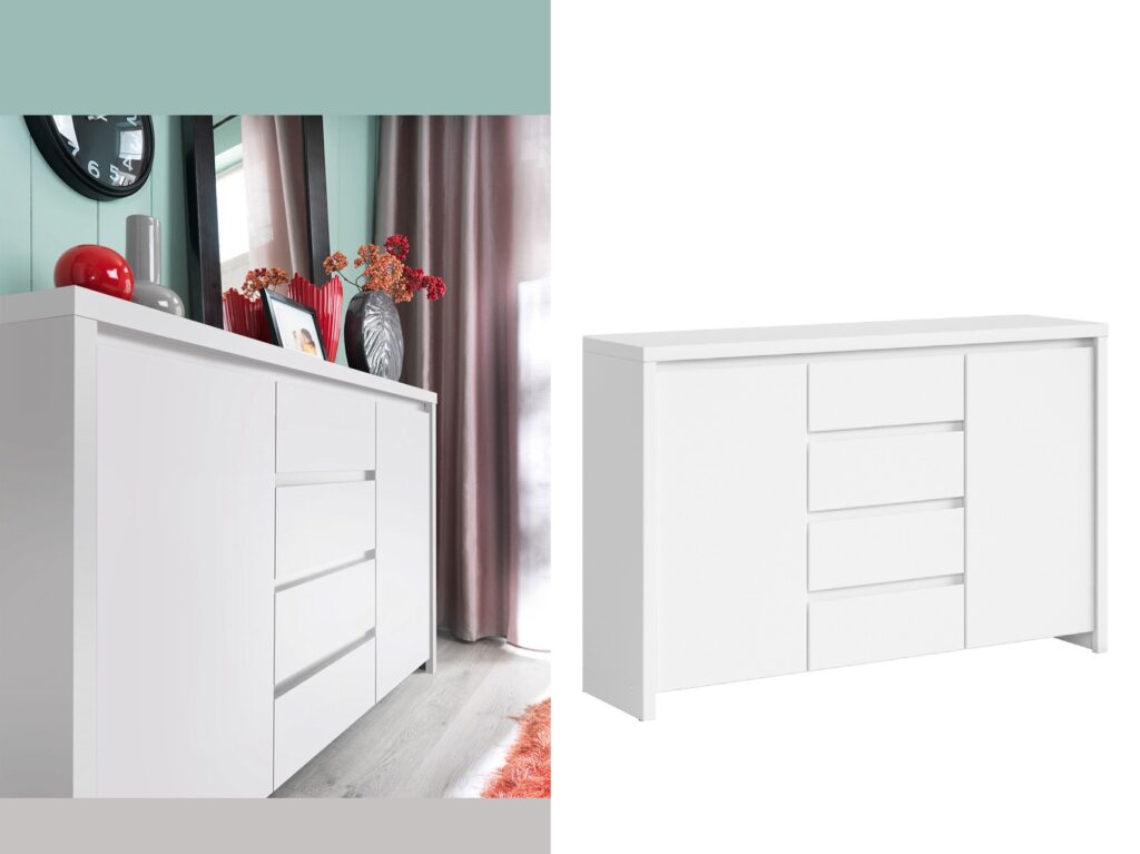Large White Sideboard with Drawers Modern Dresser Cabinet Living Room Bedroom Storage - Kaspian
