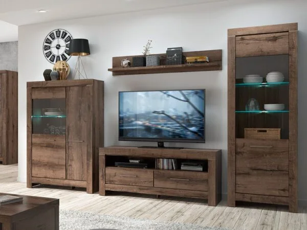 living room furniture set tv unit sideboard glass cabinet dark oak