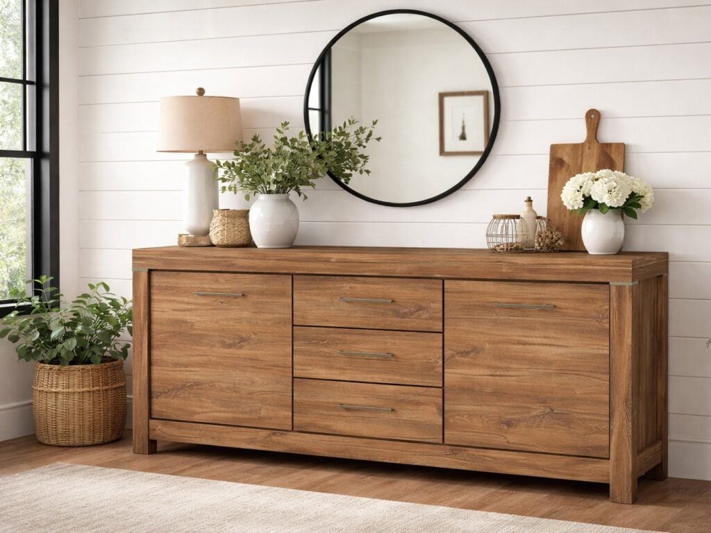 Extra Large Sideboard Wide Dresser Modern 2m Long Buffet Cabinet Drawer Storage Unit 200cm Medium Oak - Gent