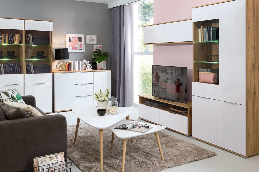 120cm Coffee Table with Storage Shelf Modern Rectangular Open Shelving White Gloss and Oak - Zele