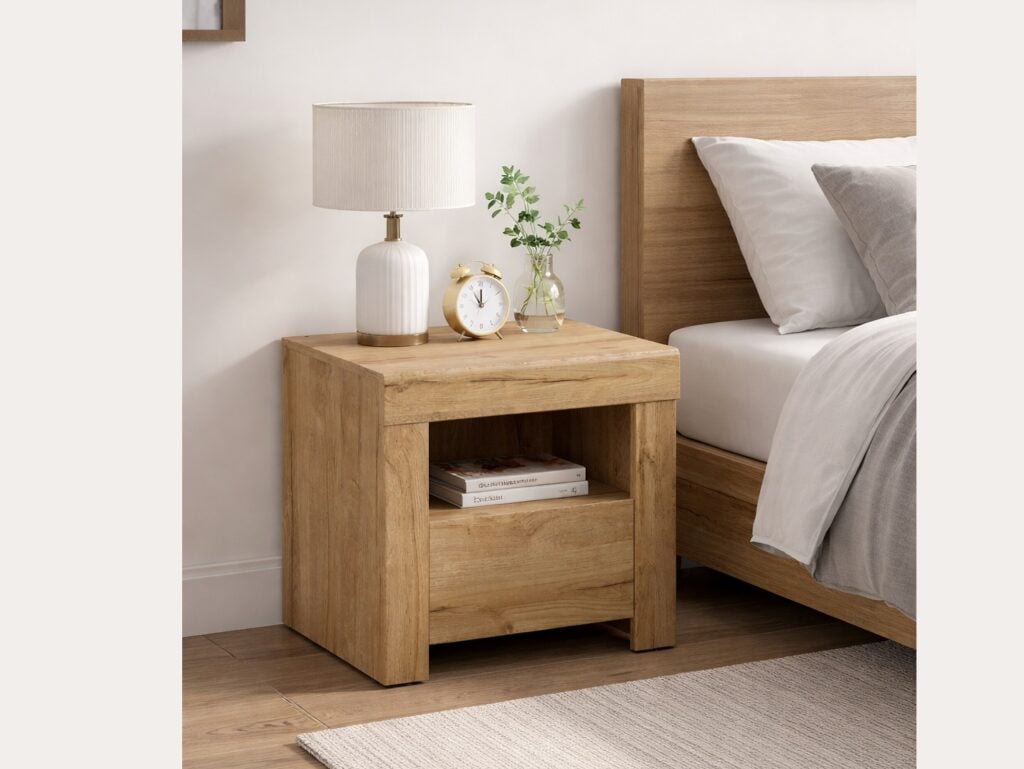 Scandi Bedside Cabinet with Drawer Side Table Nightstand Bedroom Side Storage Unit Oak - Holten