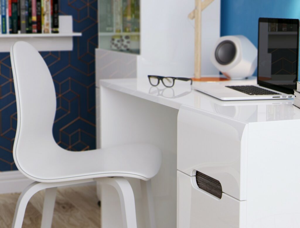 Desk with Drawer Large Computer Desk for Home Office Study White Gloss Modern - Azteca Trio